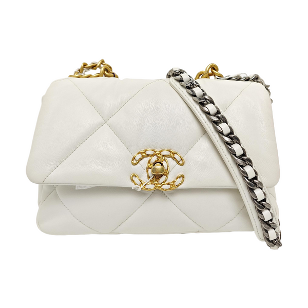 CHANEL 19 Small Quilted Lambskin White