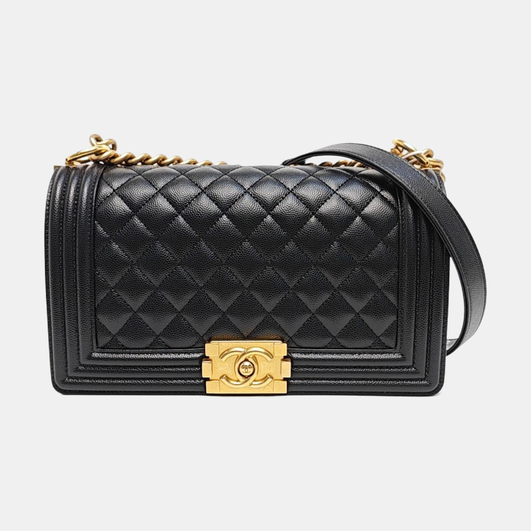 BOY CHANEL Medium Quilted Grained Calfskin Black