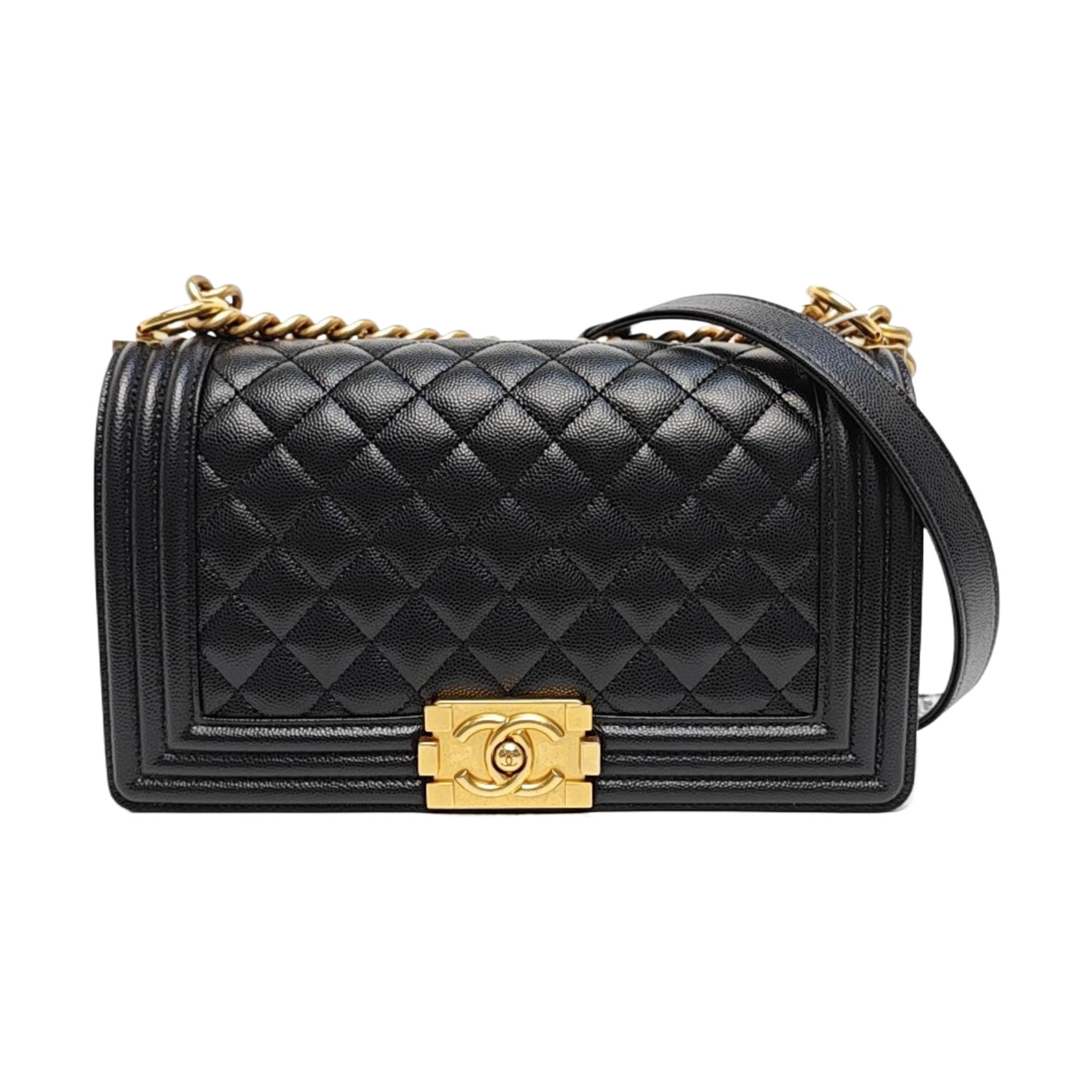 BOY CHANEL Medium Quilted Grained Calfskin Black