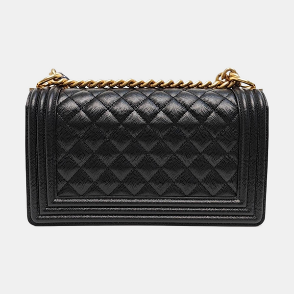 BOY CHANEL Medium Quilted Grained Calfskin Black