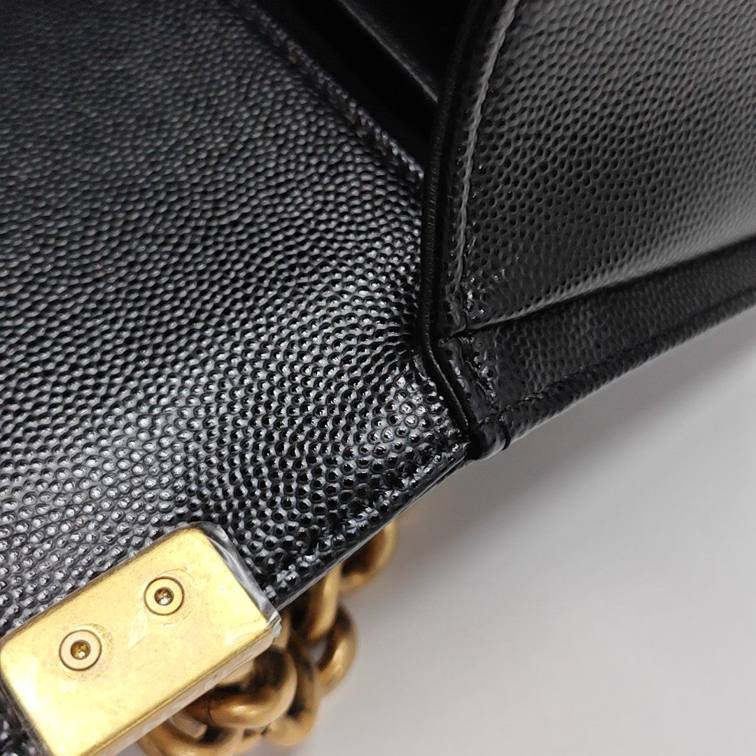BOY CHANEL Medium Quilted Grained Calfskin Black