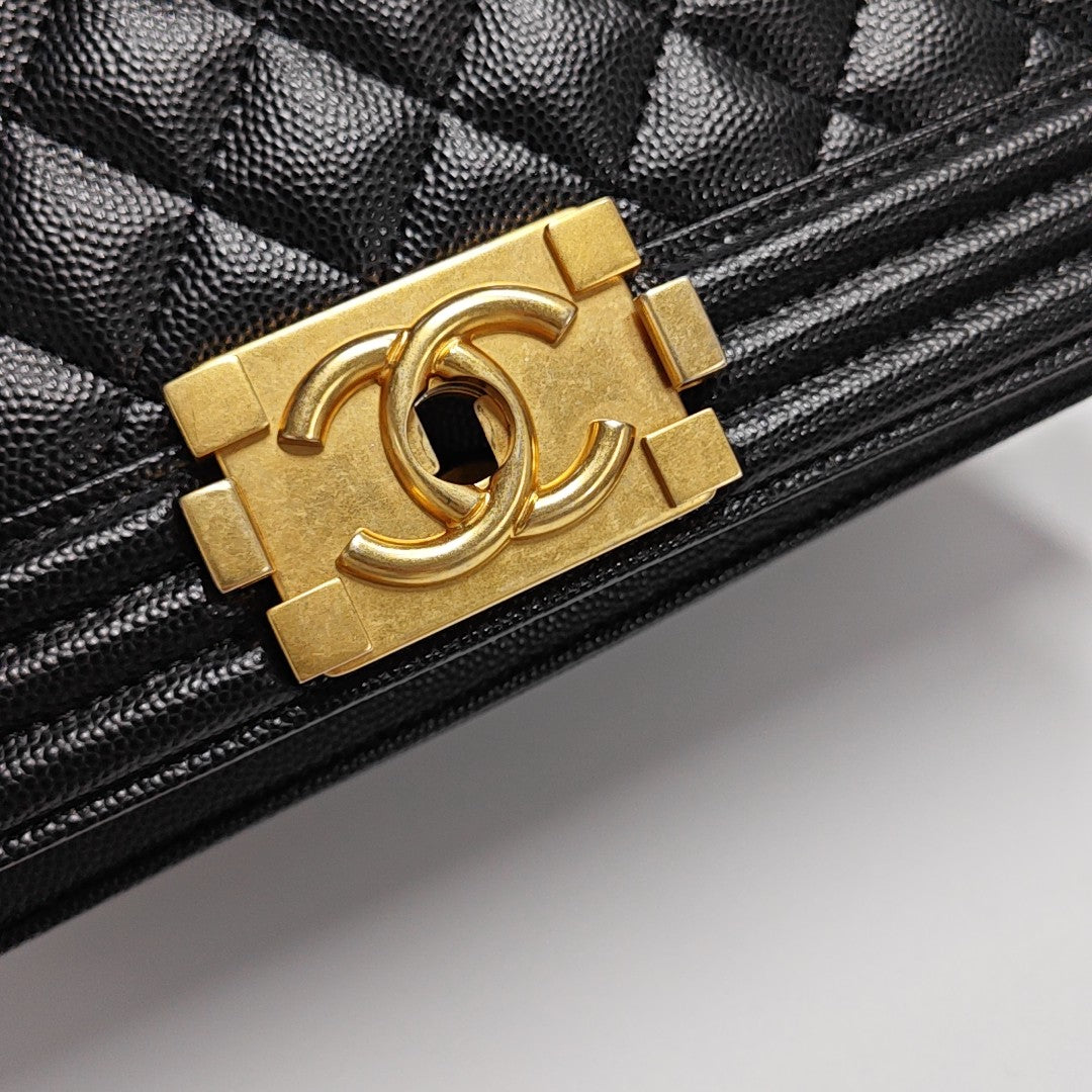 BOY CHANEL Medium Quilted Grained Calfskin Black