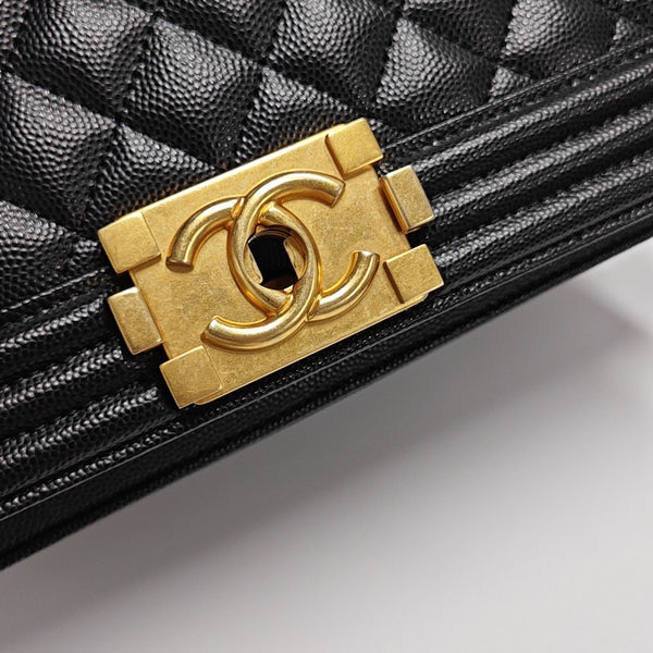 BOY CHANEL Medium Quilted Grained Calfskin Black