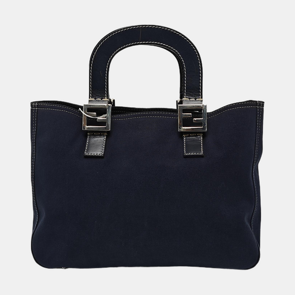 Quilted Canvas Tote Bag Blue