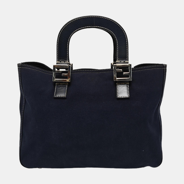 Quilted Canvas Tote Bag Blue