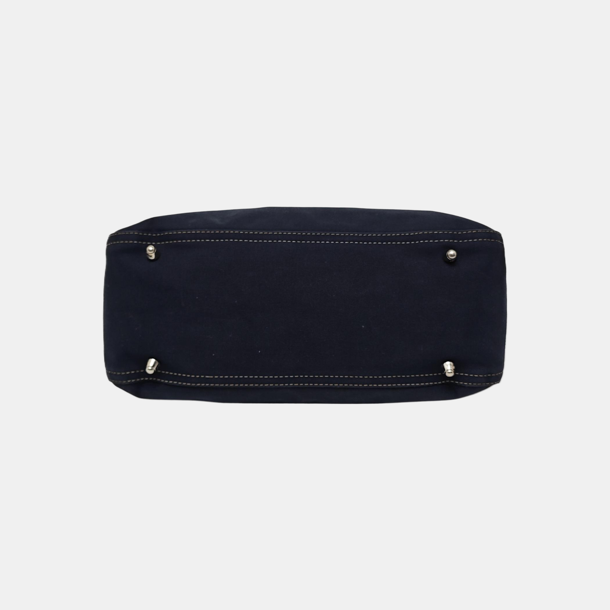 Quilted Canvas Tote Bag Blue