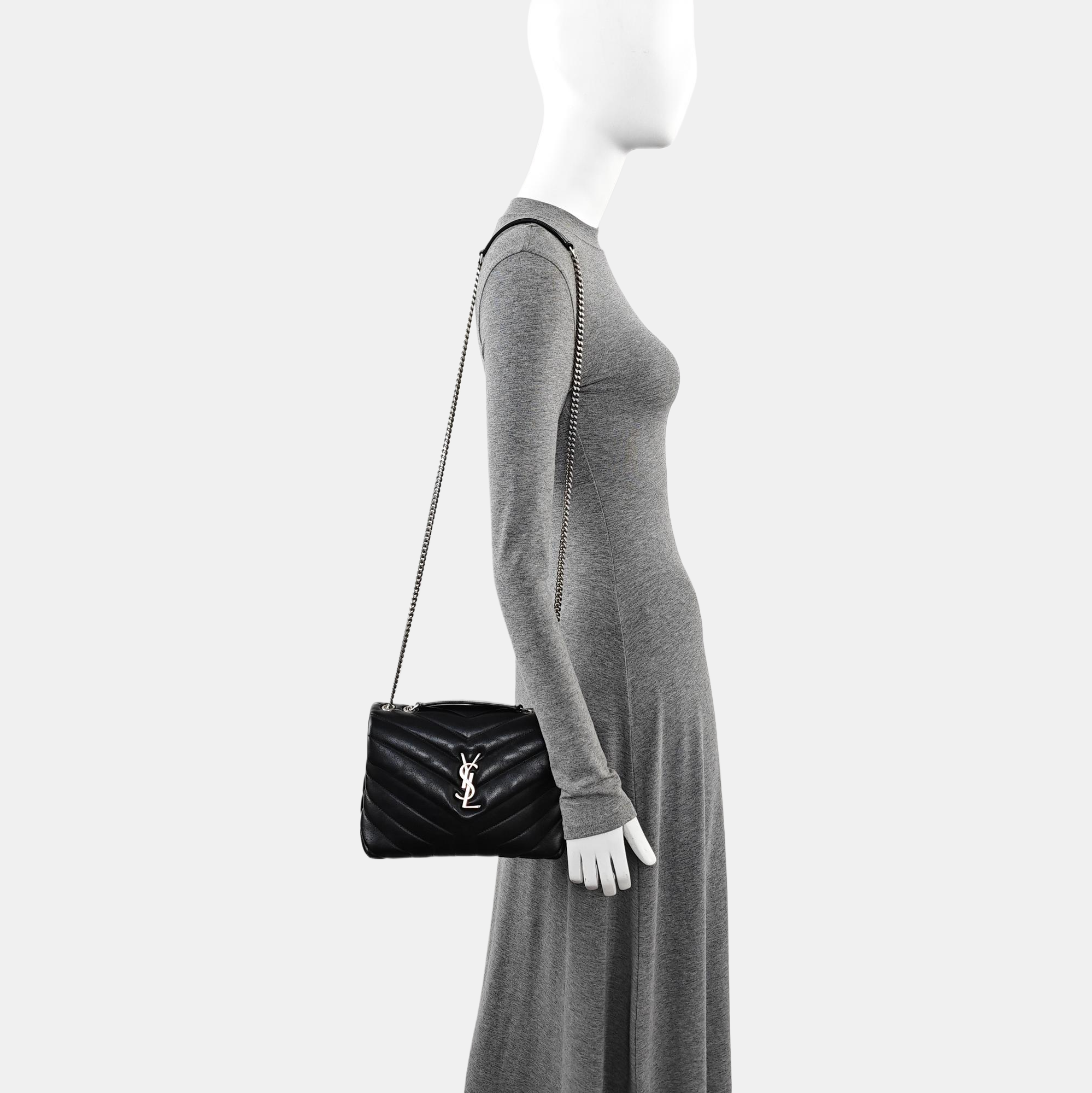 LOULOU Small Chevron Calfskin Black