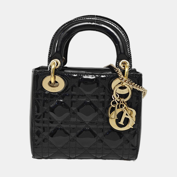 Lady Dior Mini Cannage Patent Leather Black