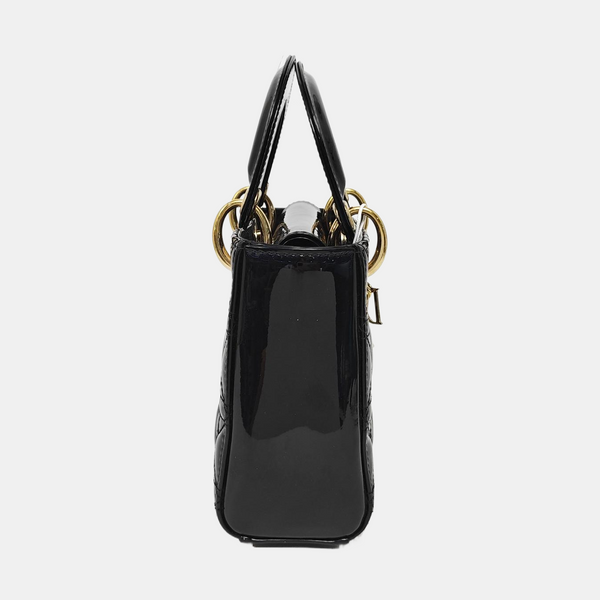 Lady Dior Mini Cannage Patent Leather Black