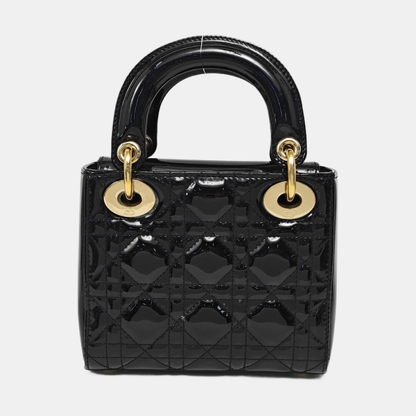Lady Dior Mini Cannage Patent Leather Black