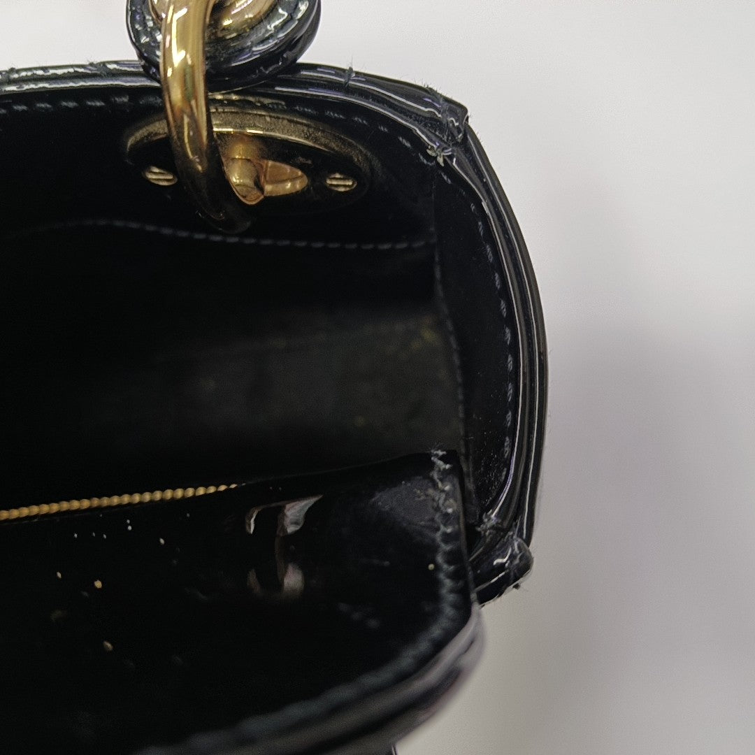 Lady Dior Mini Cannage Patent Leather Black