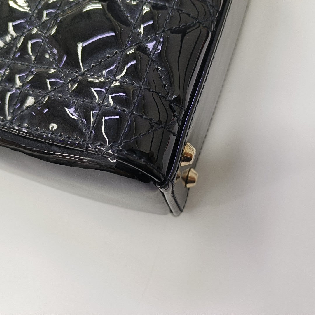 Lady Dior Mini Cannage Patent Leather Black