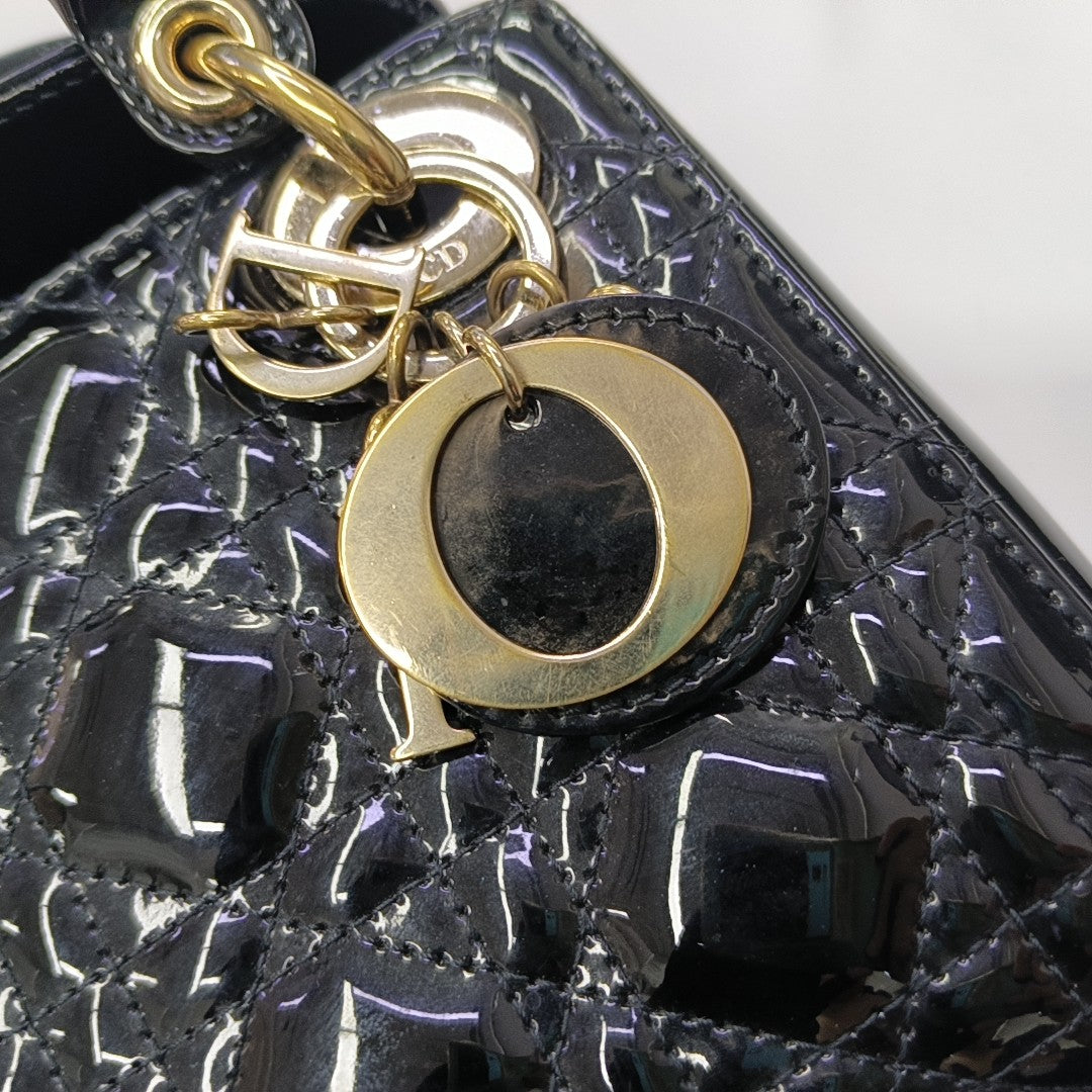 Lady Dior Mini Cannage Patent Leather Black