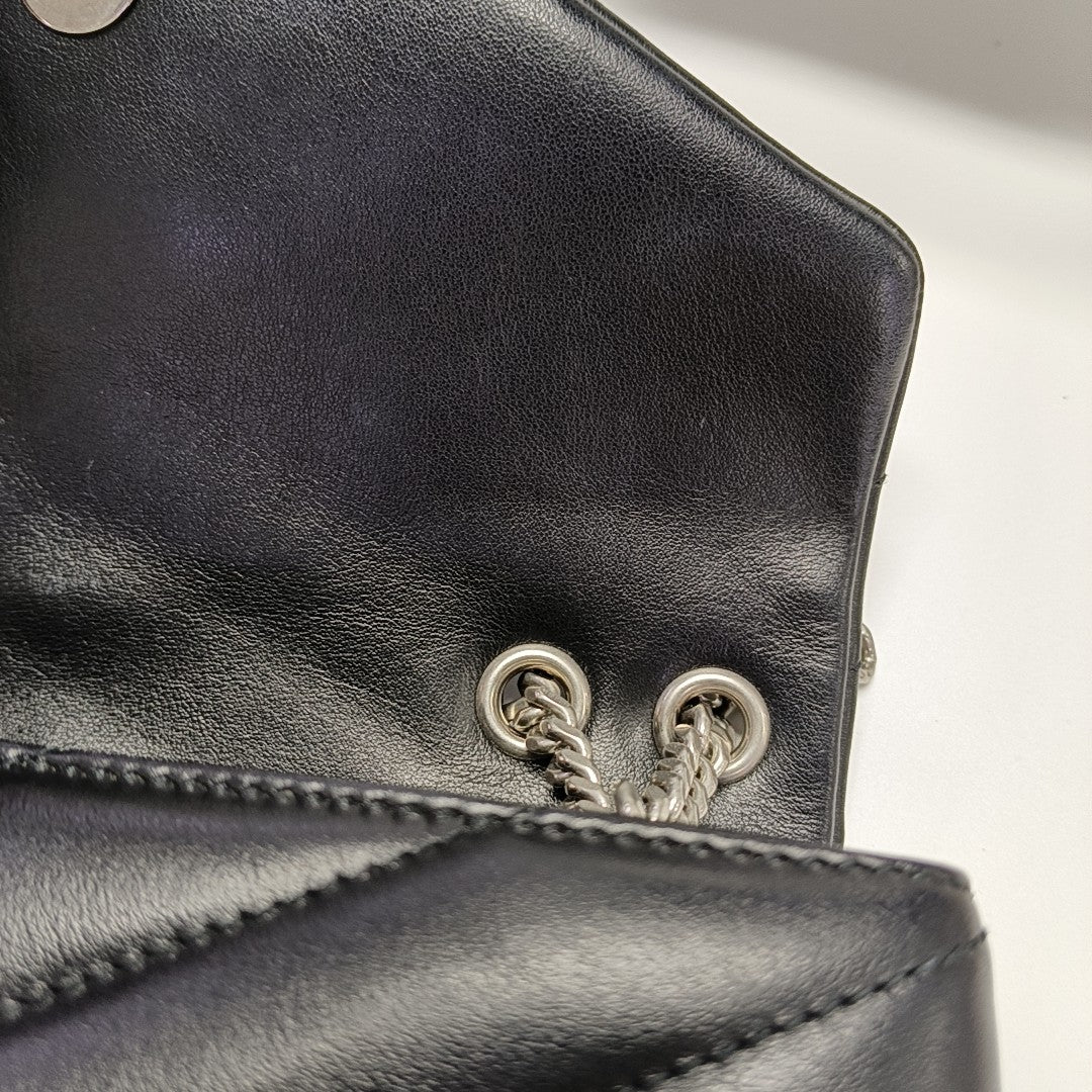 LOULOU Small Chevron Calfskin Black