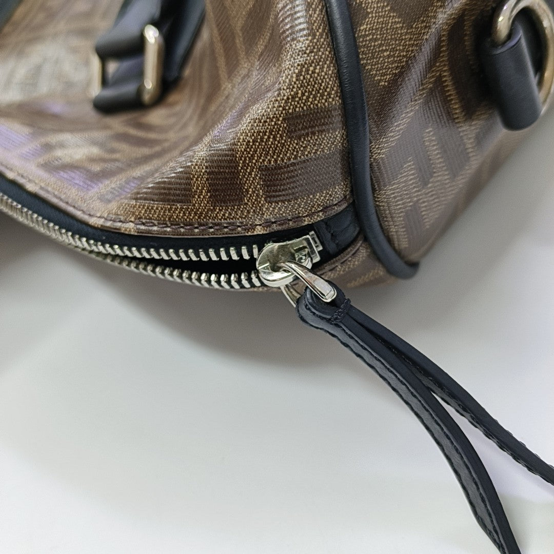 Coated Canvas Shoulder Bag Brown