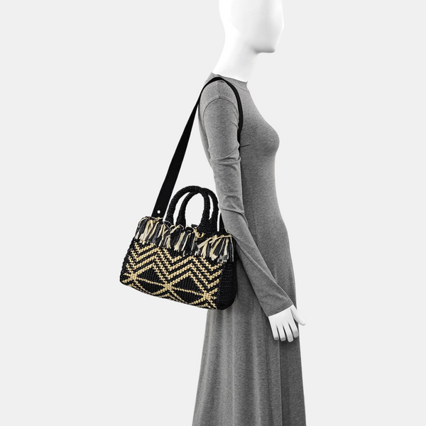Straw Shoulder Bag Black