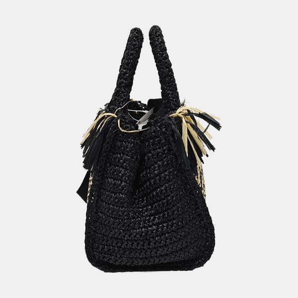 Straw Shoulder Bag Black