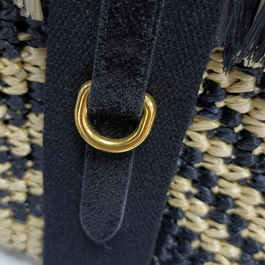 Straw Shoulder Bag Black