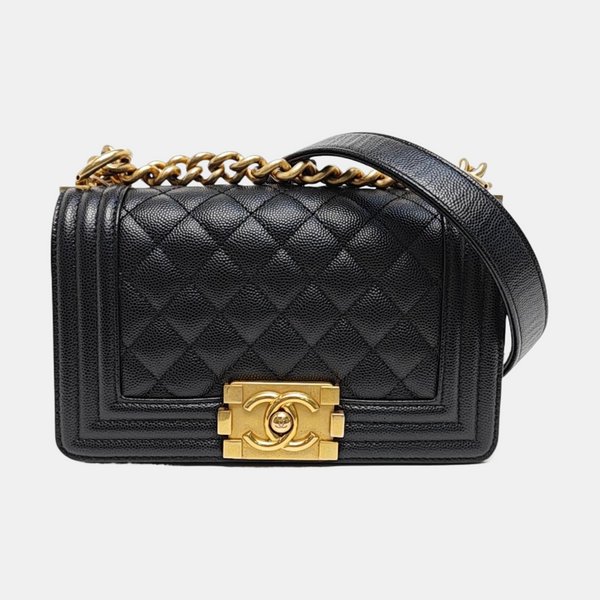 BOY CHANEL Small Quilted Grained Calfskin Black