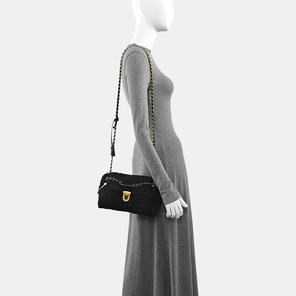 Quilted Nylon Shoulder Bag Black