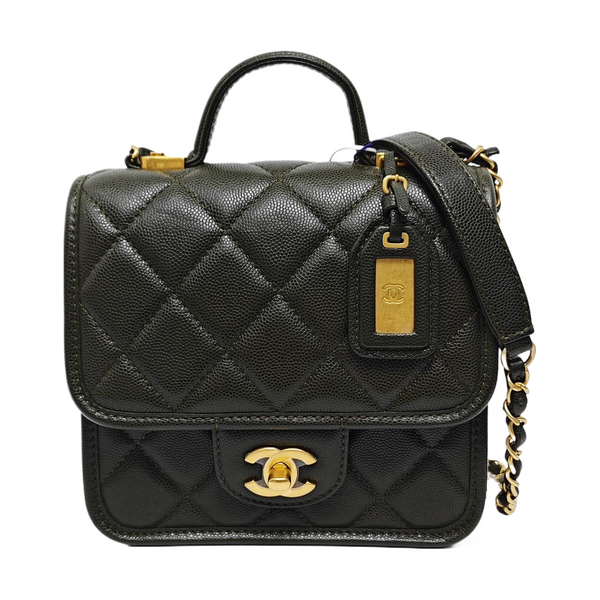 Quilted Grained Calfskin Small Green