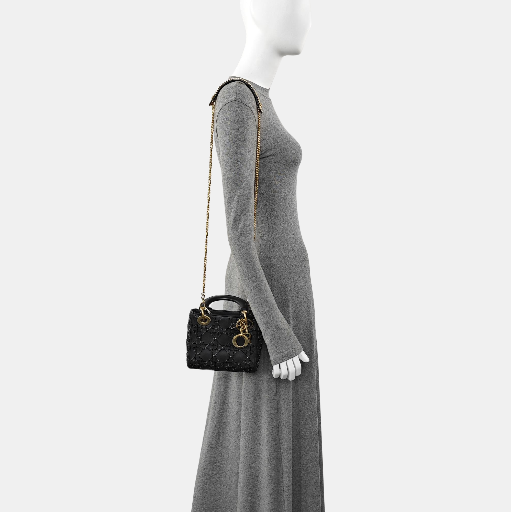Lady Dior Mini Cannage Calfskin Black