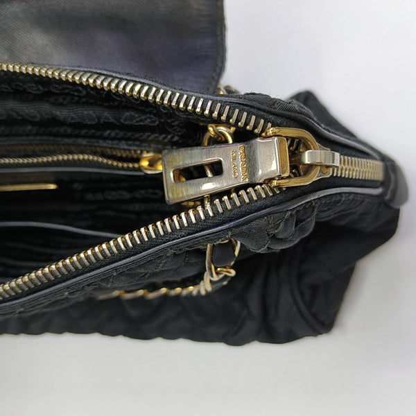 Quilted Nylon Shoulder Bag Black