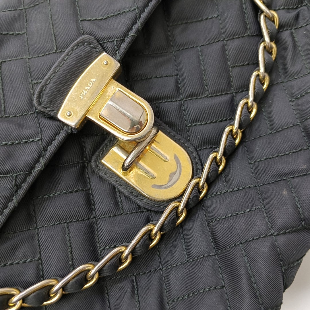 Quilted Nylon Shoulder Bag Black