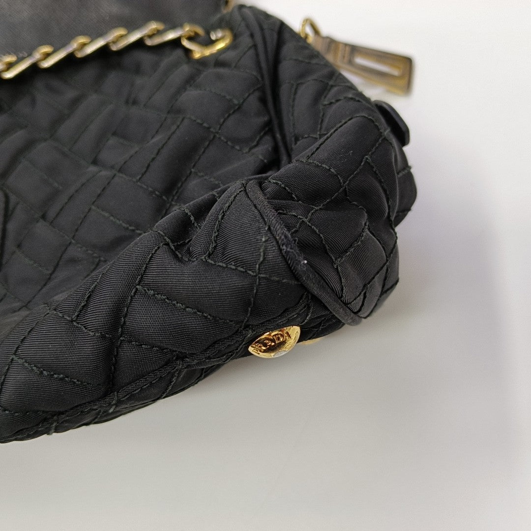 Quilted Nylon Shoulder Bag Black