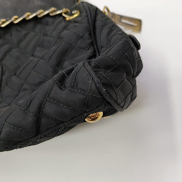 Quilted Nylon Shoulder Bag Black