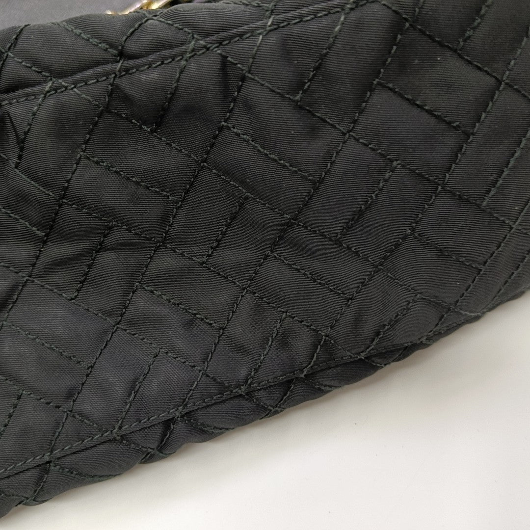 Quilted Nylon Shoulder Bag Black