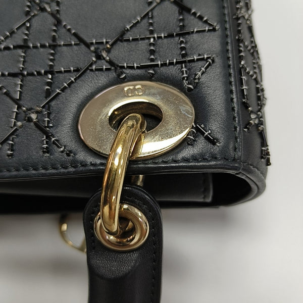 Lady Dior Mini Cannage Calfskin Black