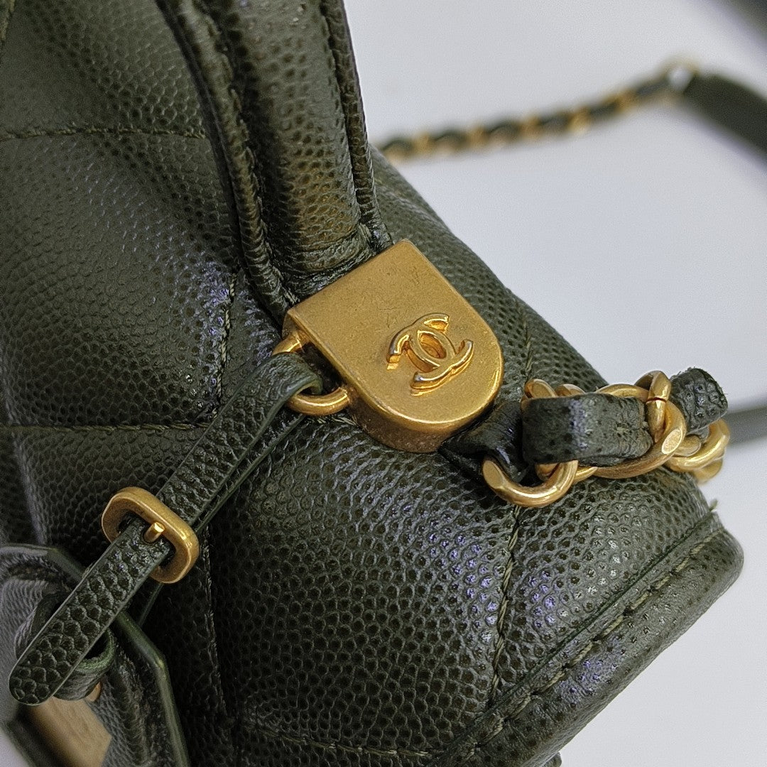 Quilted Grained Calfskin Small Green