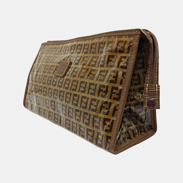 Coated Canvas Clutch Brown