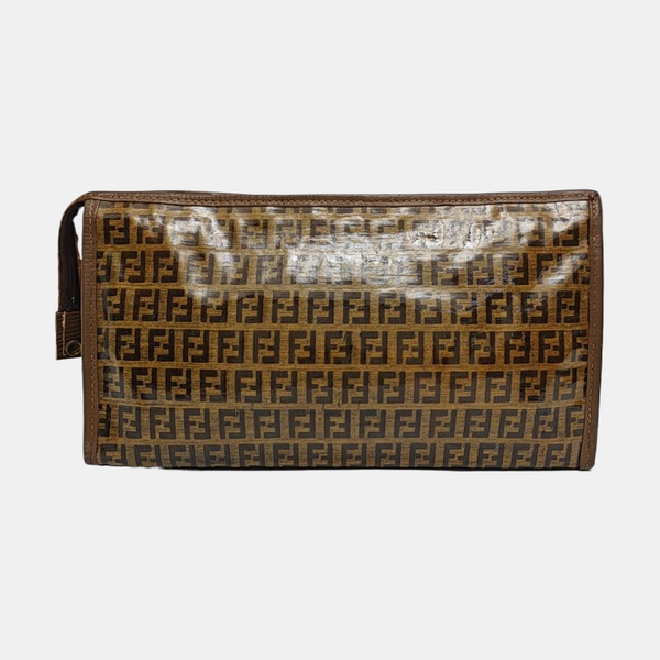 Coated Canvas Clutch Brown