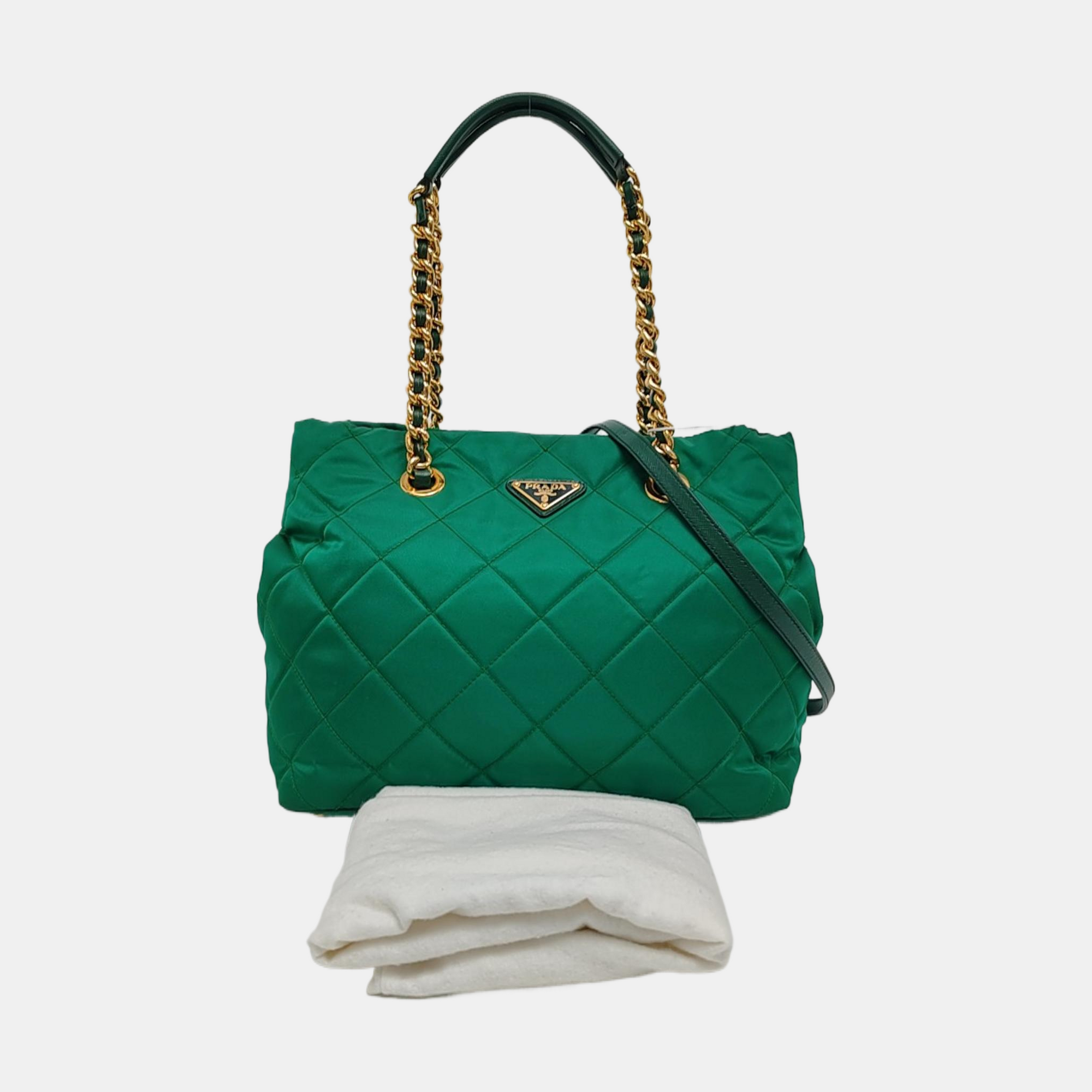 Quilted Nylon Tote Bag Green