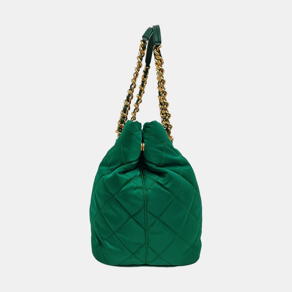 Quilted Nylon Tote Bag Green