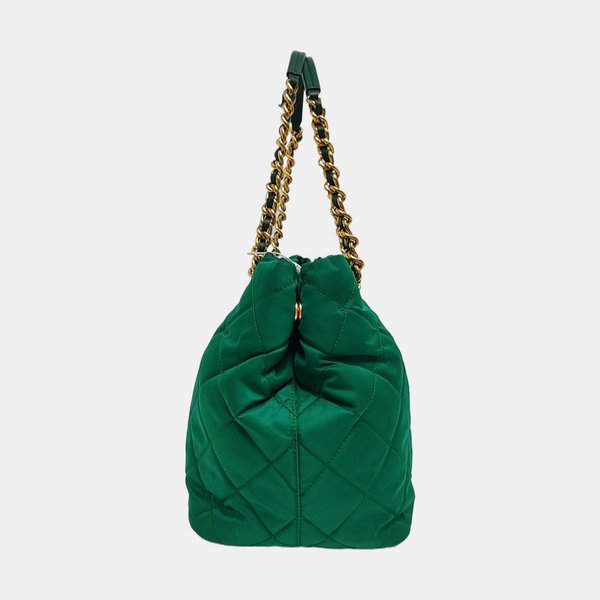 Quilted Nylon Tote Bag Green