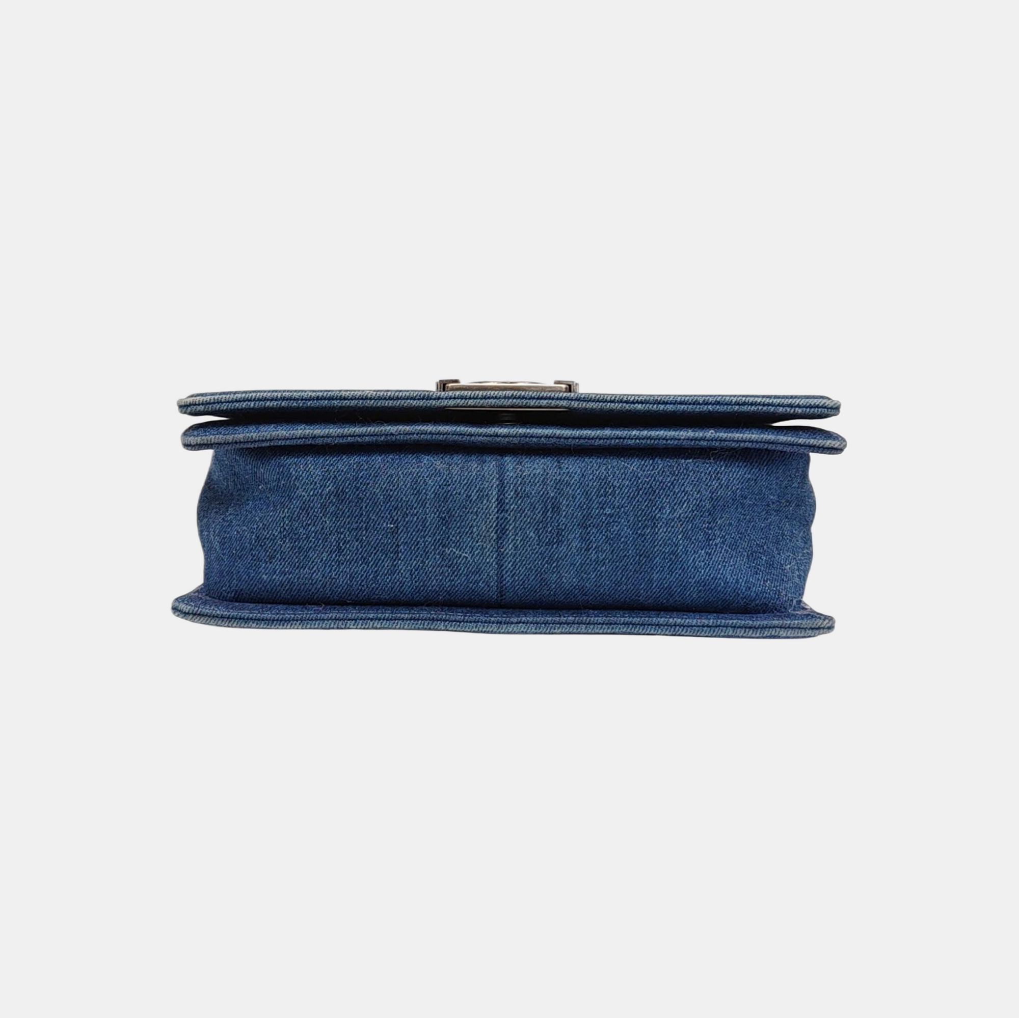 BOY CHANEL Medium Quilted Denim Blue