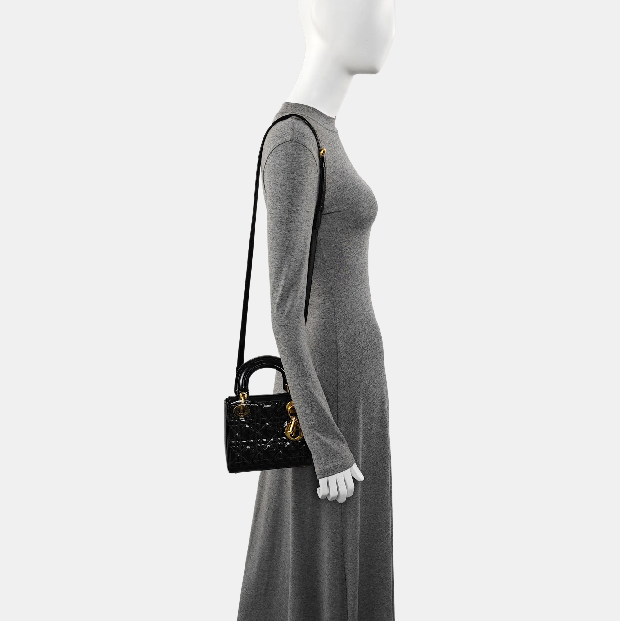 Lady Dior Mini Cannage Patent Leather Black