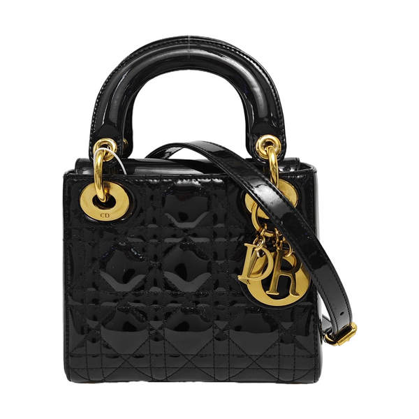 Lady Dior Mini Cannage Patent Leather Black
