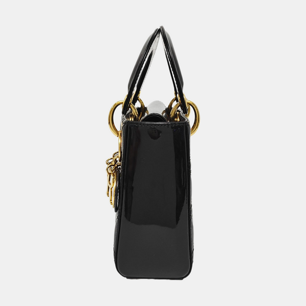 Lady Dior Mini Cannage Patent Leather Black