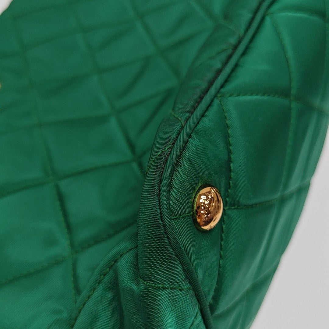 Quilted Nylon Tote Bag Green