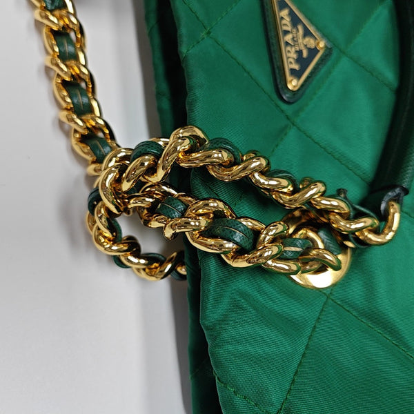Quilted Nylon Tote Bag Green