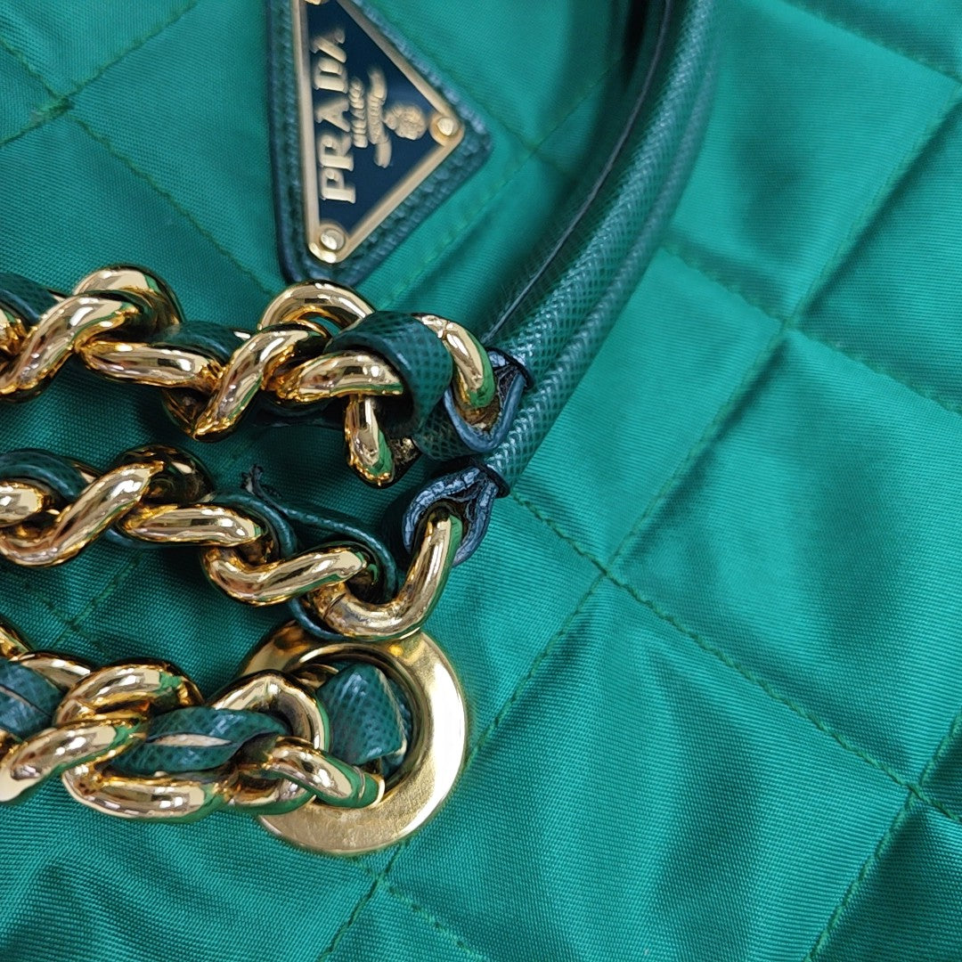 Quilted Nylon Tote Bag Green