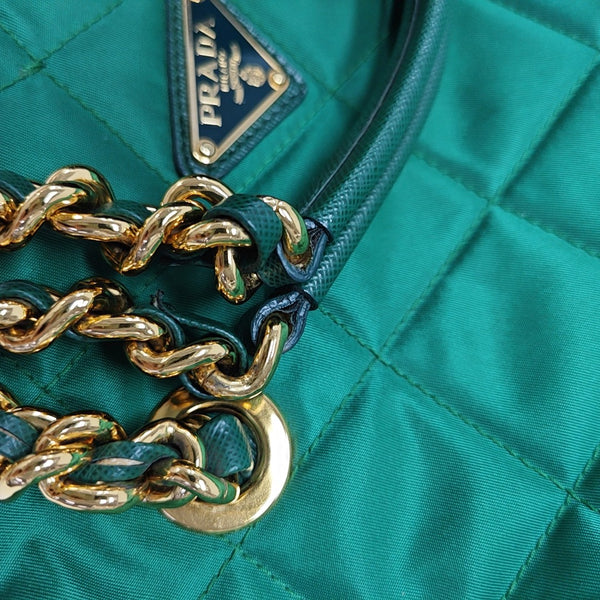 Quilted Nylon Tote Bag Green