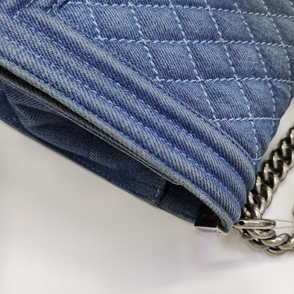 BOY CHANEL Medium Quilted Denim Blue