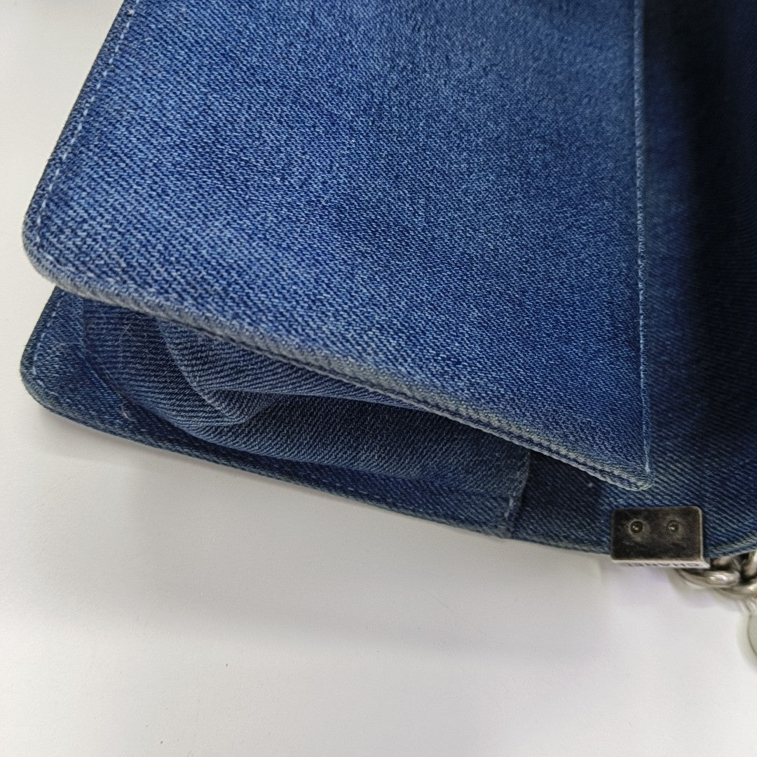 BOY CHANEL Medium Quilted Denim Blue