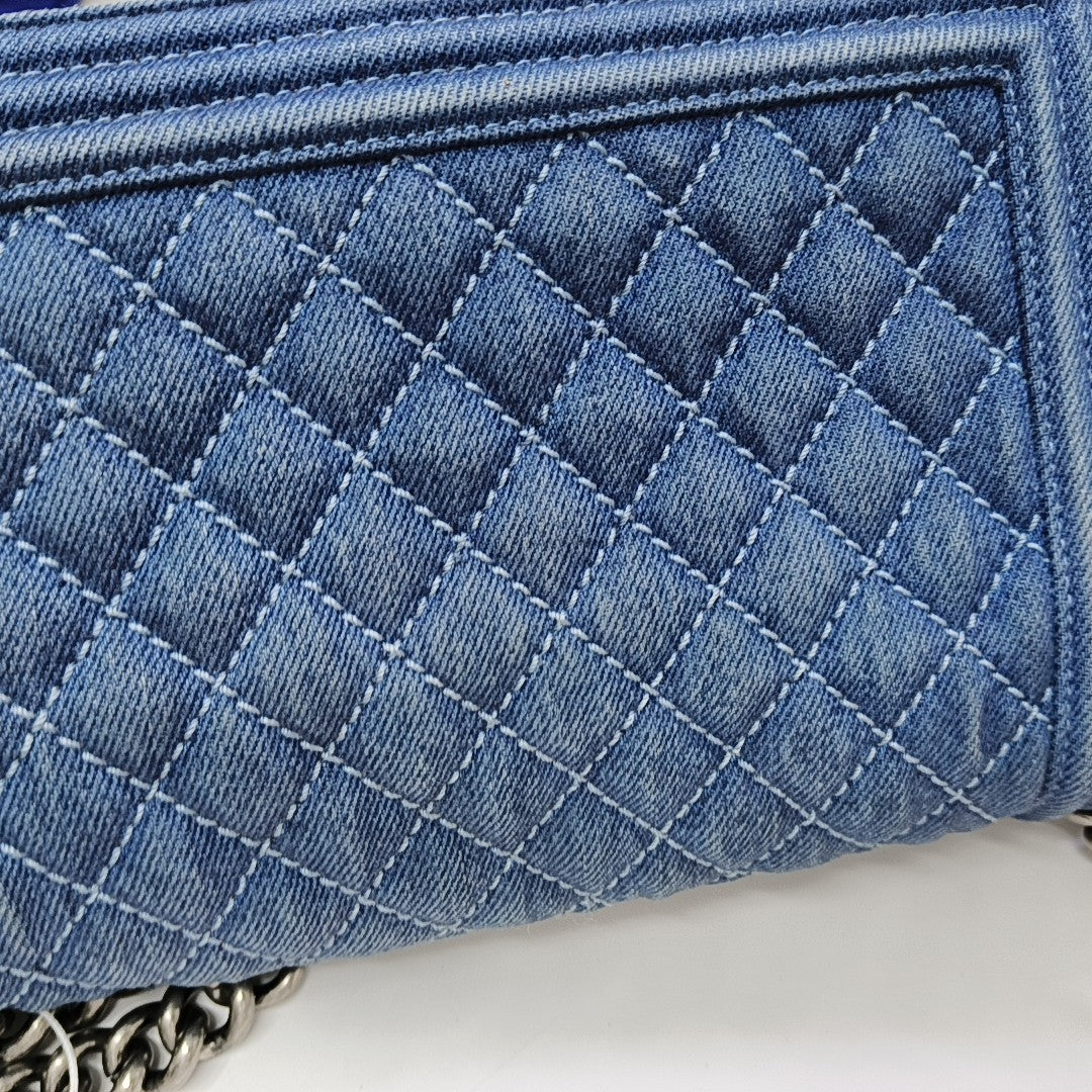 BOY CHANEL Medium Quilted Denim Blue