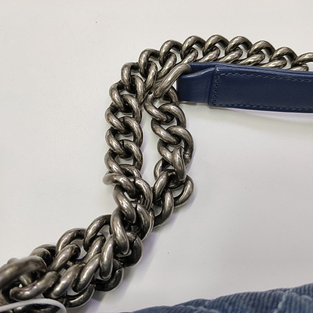BOY CHANEL Medium Quilted Denim Blue